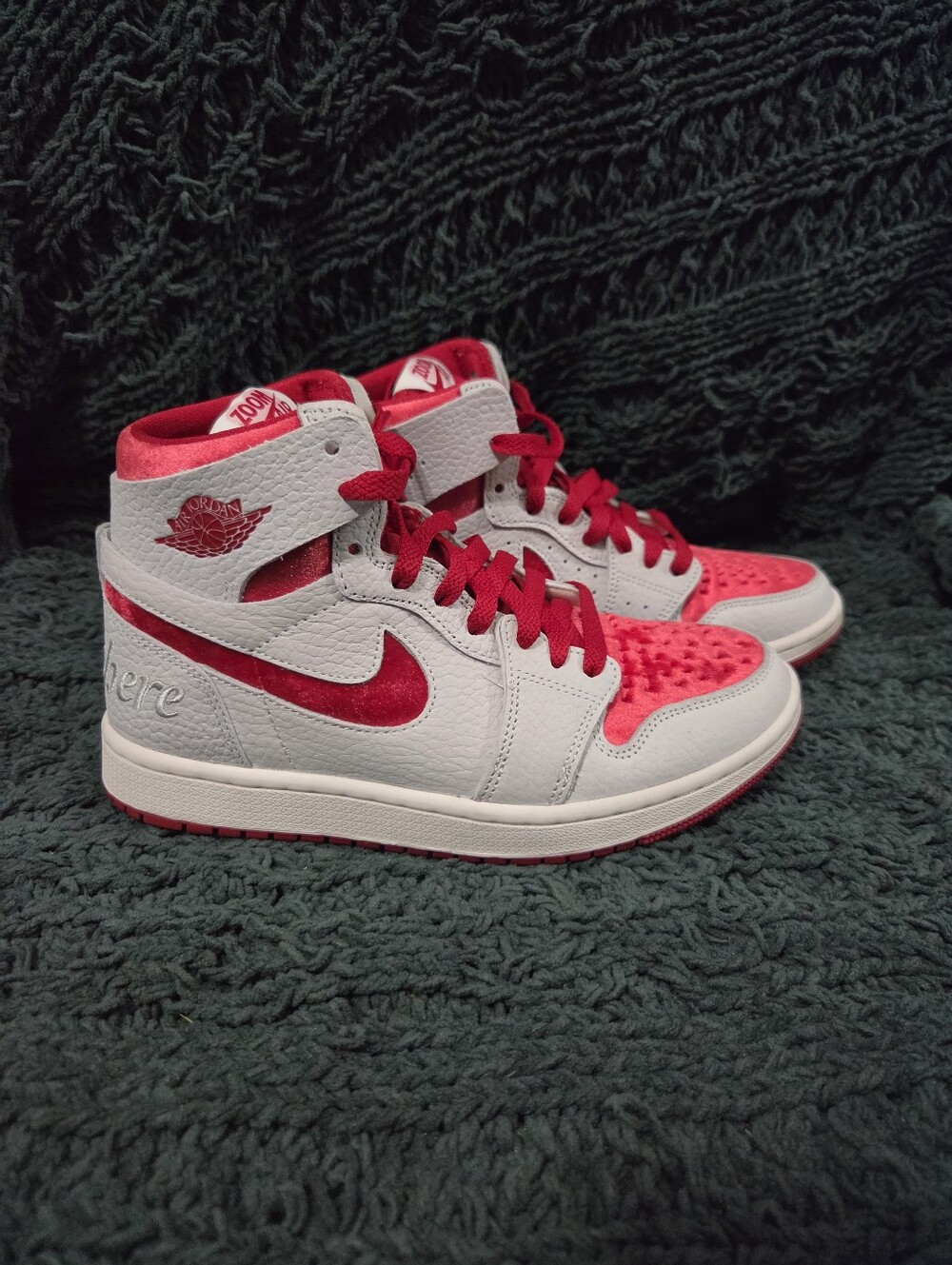 Air Jordan 1 High Top Zoom Air Sneakers - White & Red Size 6.5